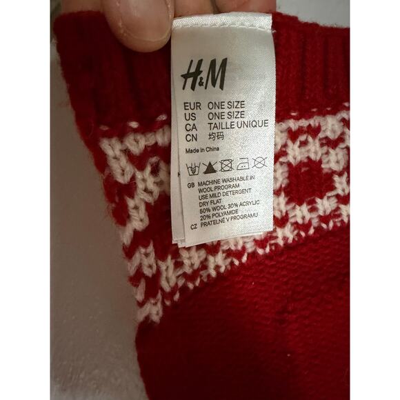 LOGG H&M red white holiday Christmas scarf shawl wool warm festive pckts 83x12 - Picture 7 of 11